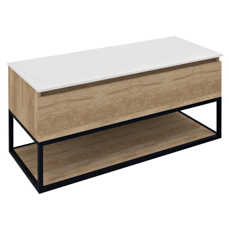 SKARA umývadlová skrinka s Rockstone doskou 110x50x45cm, čierna mat/dub alabama/biely mat
