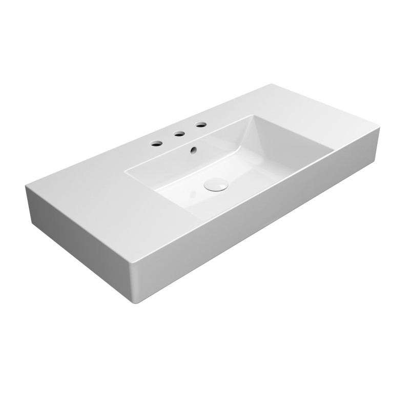 KUBE X keramické umývadlo 100x47 cm s odkladacími plochami, 3 otvory pre batériu, biela ExtraGlaze