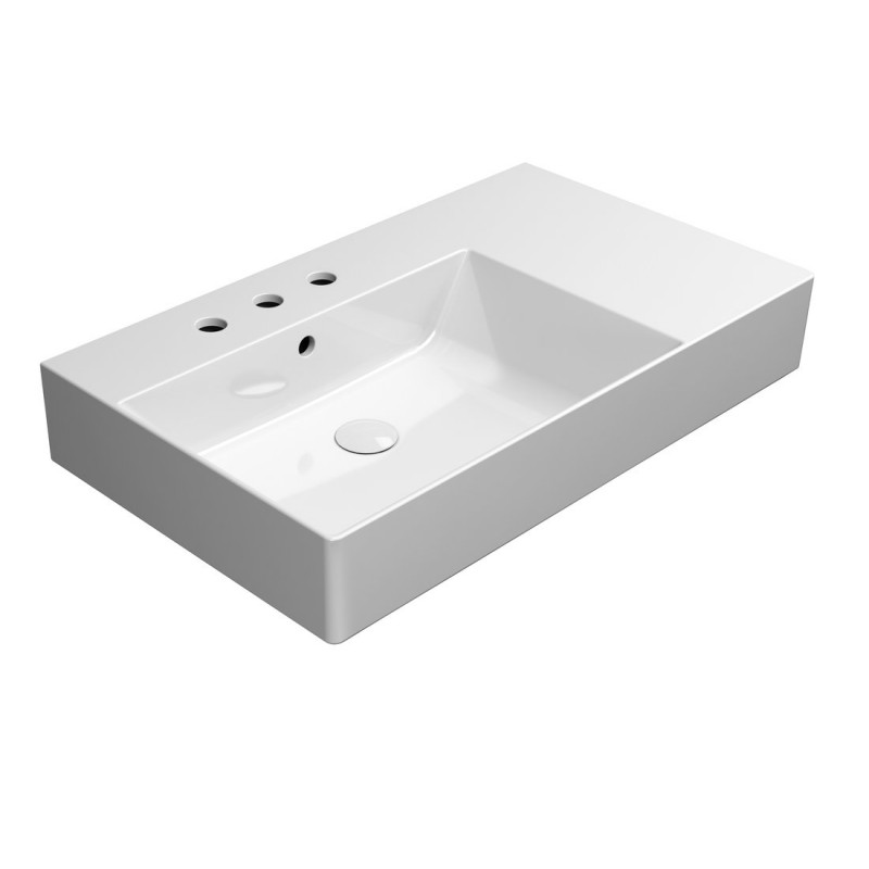 KUBE X keramické umývadlo 80x47cm, s odkladacou plochou vpravo, rektifikovaná verzia, 3 otvory, biela ExtraGlaze