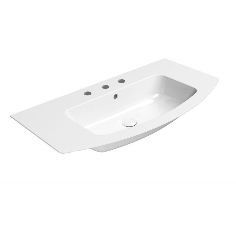 PURA keramické umývadlo Slim oblé 102x52cm, 3 otvory, biela ExtraGlaze