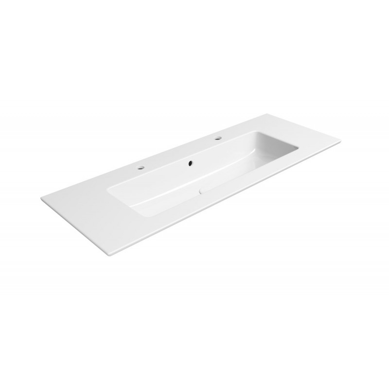 PURA keramické umývadlo Slim 122x46cm, 2 otvory, biela ExtraGlaze