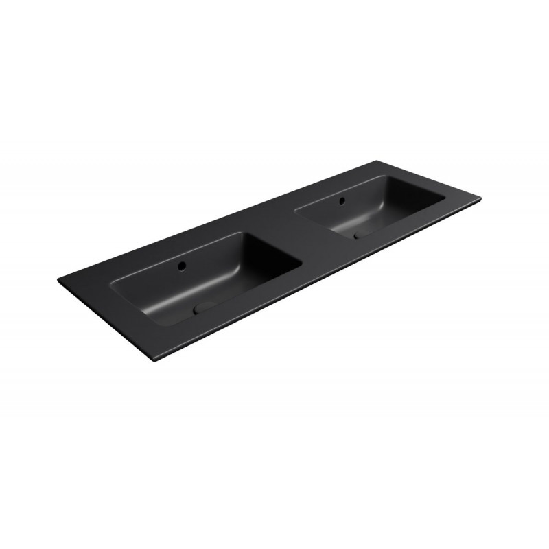 PURA keramické dvojumývadlo Slim 122x46cm, bez otvoru, čierna mat