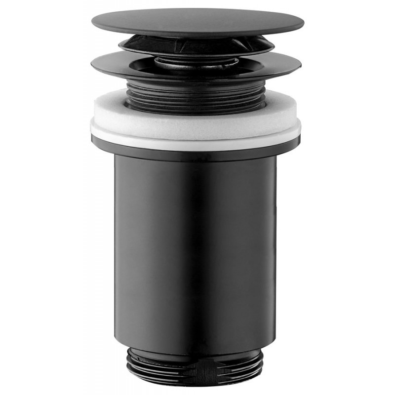 Umyvadlová výpust 5/4“, click-clack, veľká zátka, tl. max 80mm, čierna matná