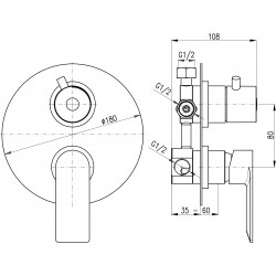 Vodovodná batéria vaňová/sprchová s 3-cestná vstavaná s prepínačom NIL - Metal grey - kartáčovaná