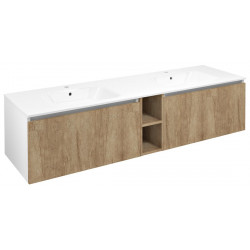 LOREA skrinka s dvojumývadlom 161x46x51,5cm (70+20+70cm), dub alabama/biela matná