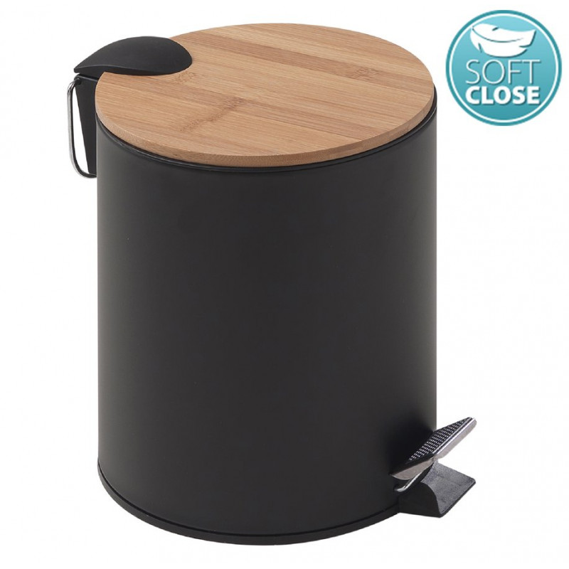 KENTA odpadkový koš 5l, Soft Close, čierna mat/bambus