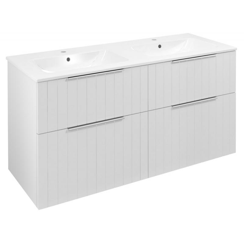 CIRASA umývadlová skrinka s dvojitým umývadlom 121x66x46cm, biela matná strip