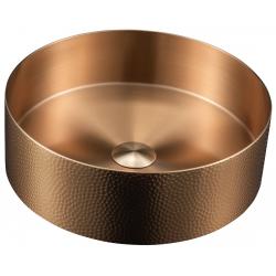 AURUM nerezové umývadlo na dosku, priemer 38cm, vrátane odtoku, tepaný kov, meď mat