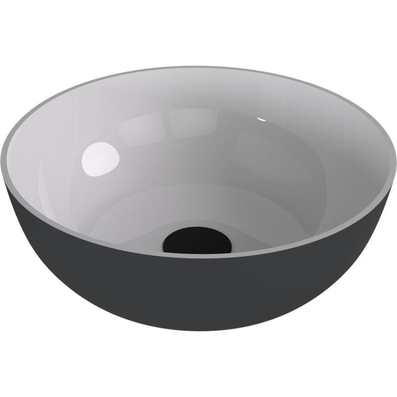 BANERA ROUND umývadlo na dosku, liaty mramor, Ø 39 cm, biela/antracit mat