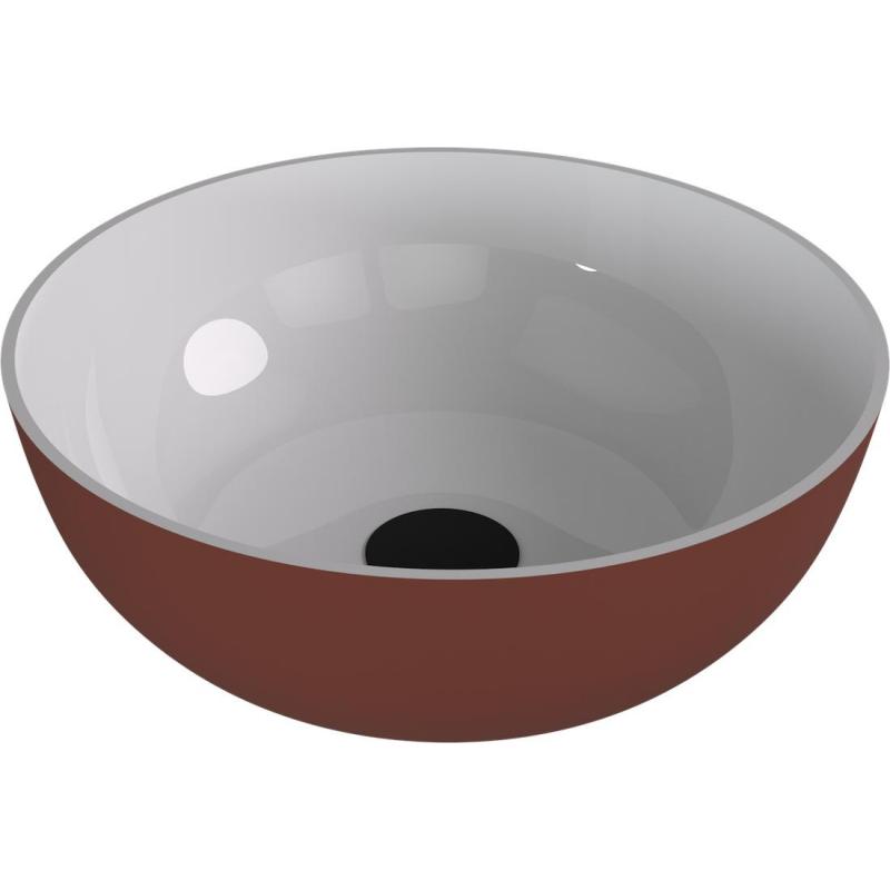 BANERA ROUND umývadlo na dosku, liaty mramor, Ø 39 cm, biela/hnedá mat
