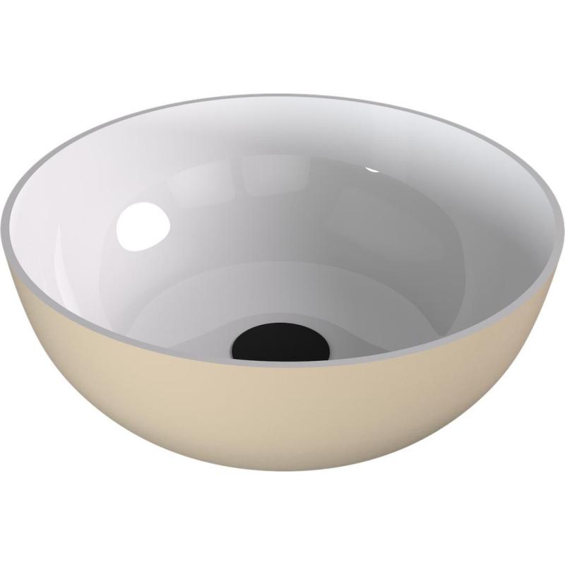 BANERA ROUND umývadlo na dosku, liaty mramor, Ø 39 cm, biela/béžová mat