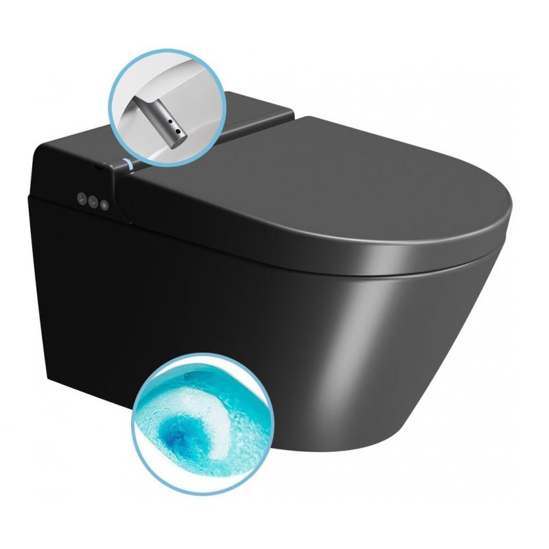 WCLEAN závesné WC Swirlflush s integrovaným elektronickým bidetom, čierna dual-mat