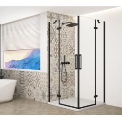 TRINITY BLACK obdĺžniková sprchová zástena 900x800mm, rohový vstup, číre sklo