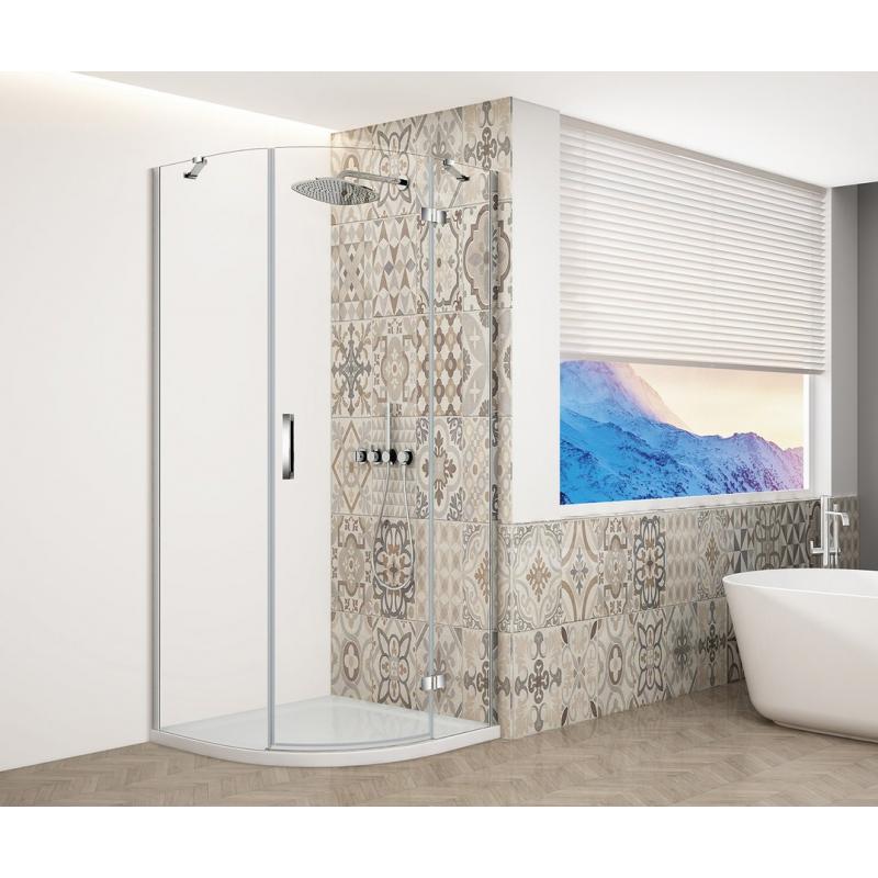 TRINITY CHROME štvrťkruhová sprchová zástena 900x900mm, číre sklo, pravá