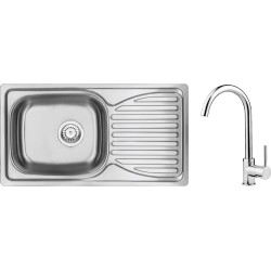 Steel sink with tap, 1-bowl with drainer