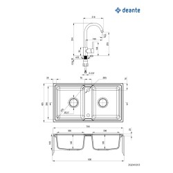 Granitový drez s batériou, 2-miska