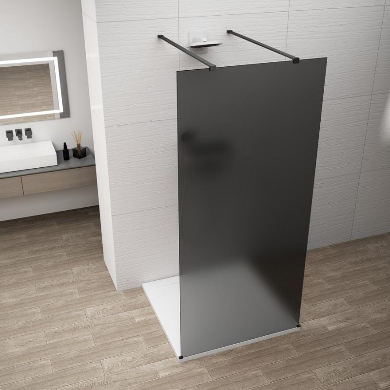 ESCA BLACK MATT jednodielna sprchová zástena do priestoru, dymové sklo, 1500 mm