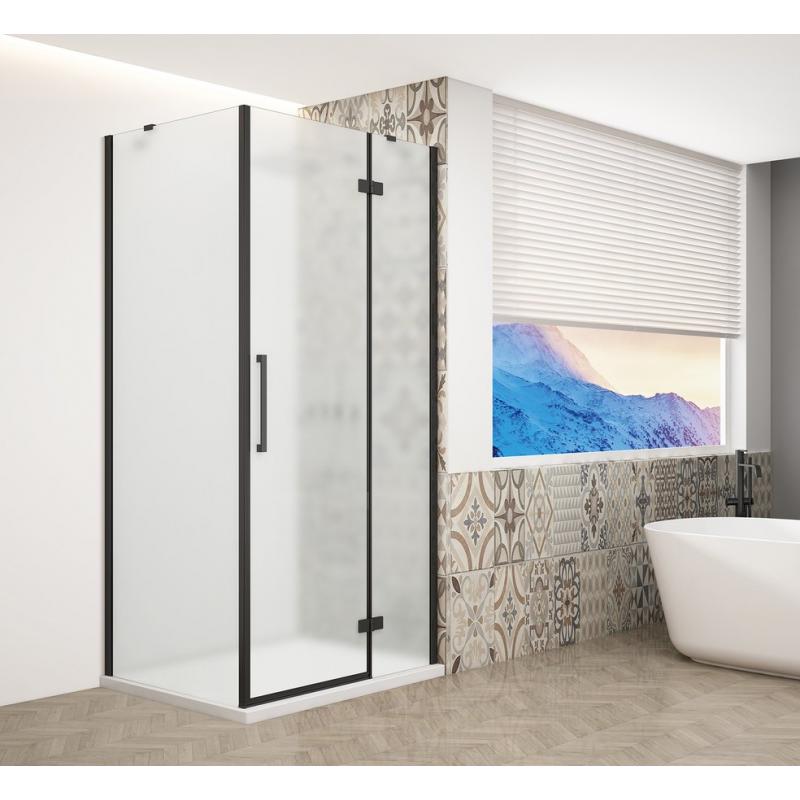TRINITY BLACK obdĺžniková sprchová zástena 800x900mm, matné sklo, pravé